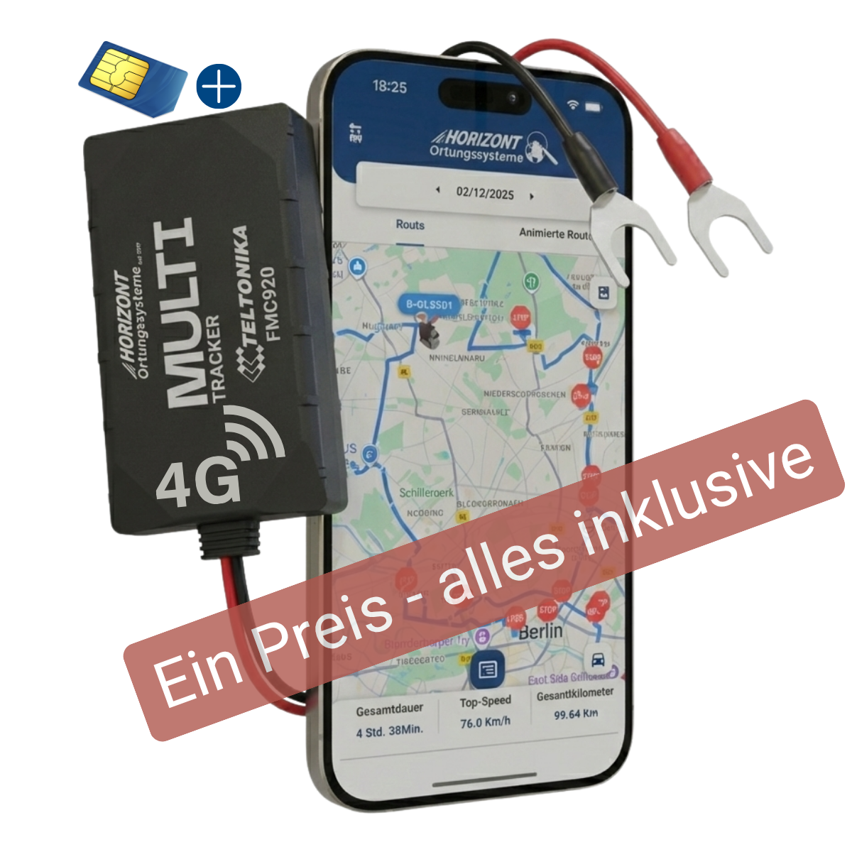 HORIZONT 4G GPS-Tracker mit App-Ansicht
