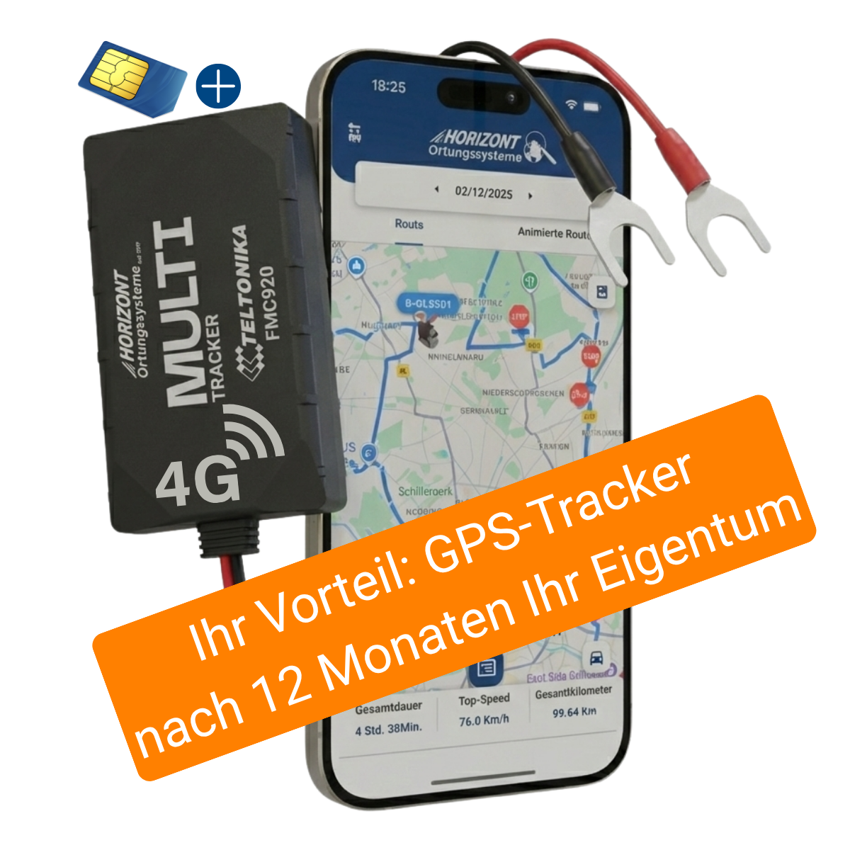 HORIZONT 4G GPS tracker with app view