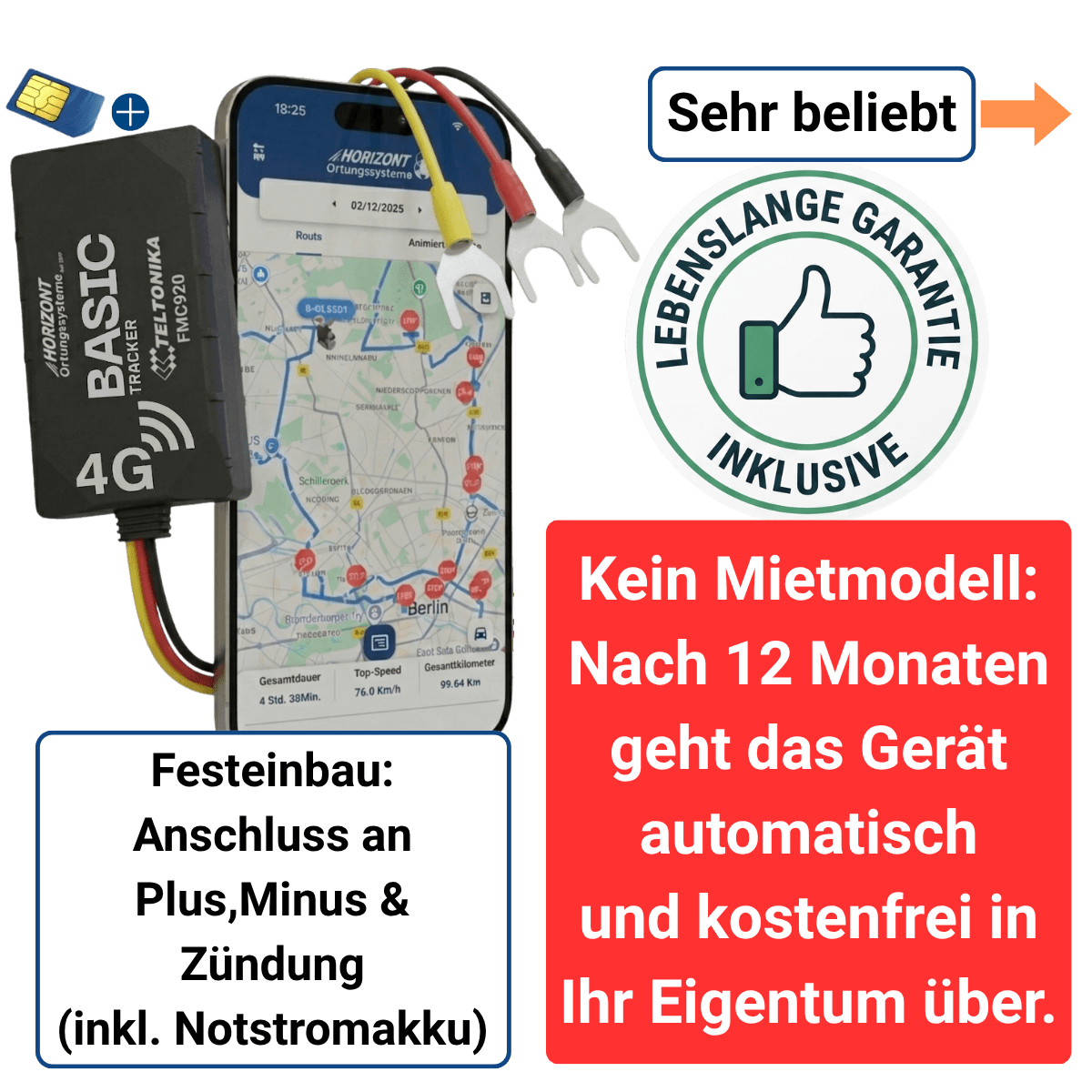 GPS Tracker Basic Model – 4G LTE Festeinbau für PKW & LKW | Teltonika FMC920