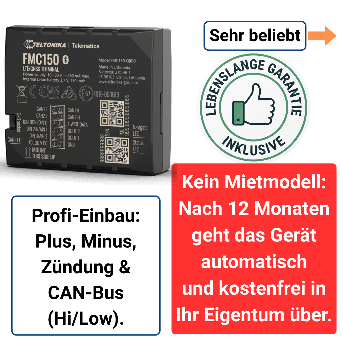 GPS Vehicle Tracker with CAN Bus - 4G Model - Endless Warranty Model
