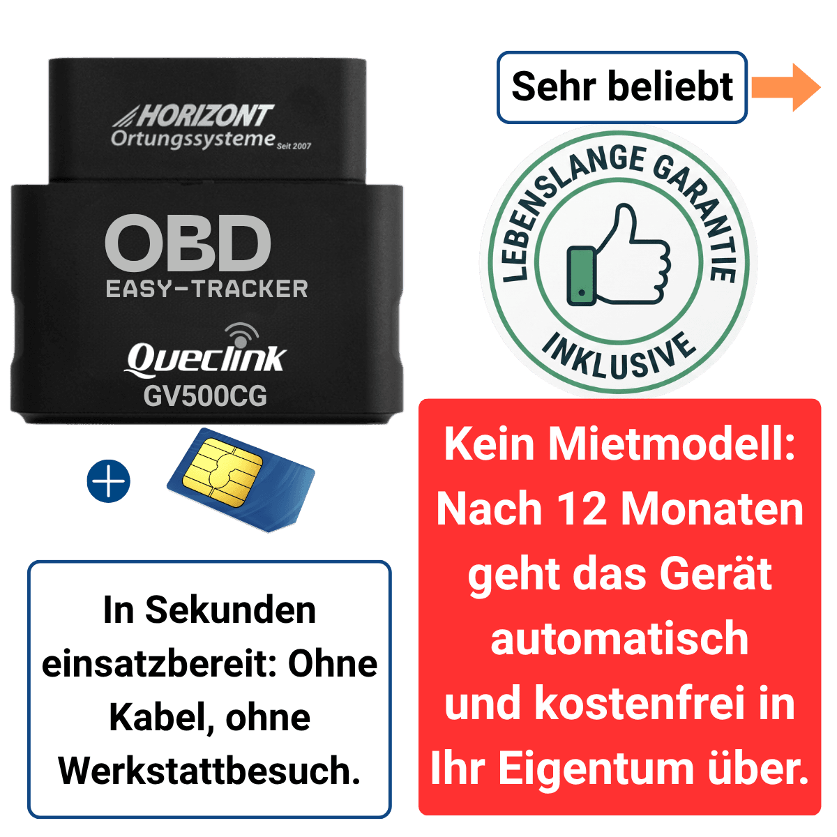 GPS Tracker OBD Model – 4G LTE Plug & Play für PKW & Transporter | Queclink GV500CG