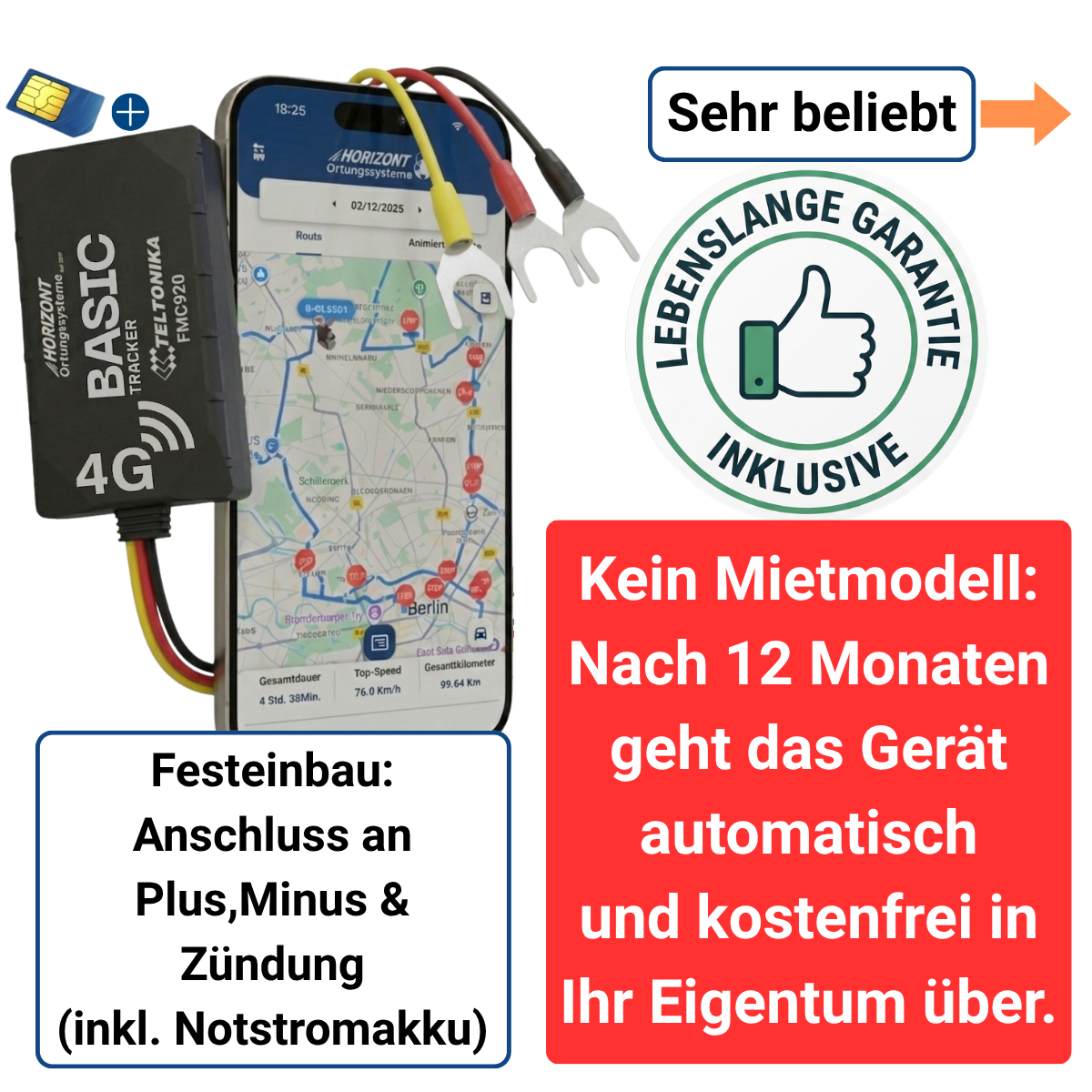 GPS Tracker Basic Model – 4G LTE Festeinbau für PKW & LKW | Teltonika FMC920