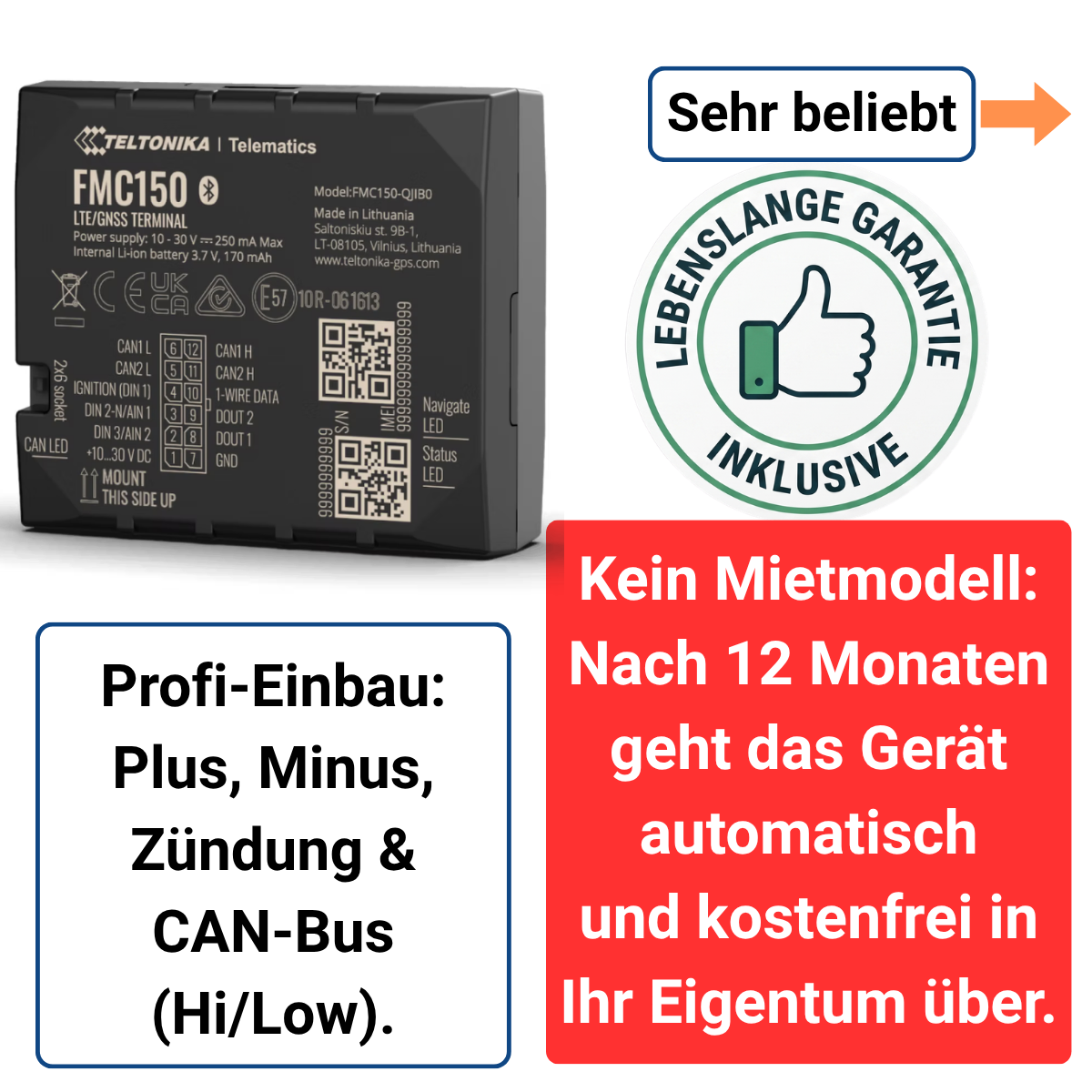 GPS Tracker CAN-Bus Endlos Garantie Modell – 4G LTE für Flottenmanagement | Teltonika