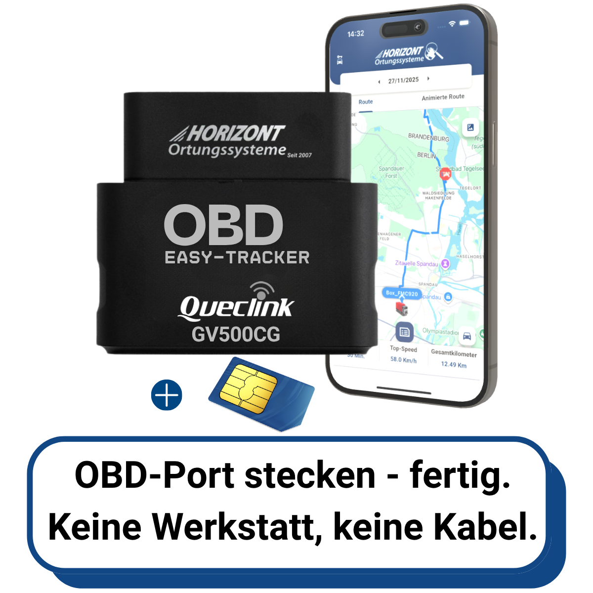GPS Tracker OBD Model – 4G LTE Plug & Play für PKW & Transporter | Queclink GV500CG