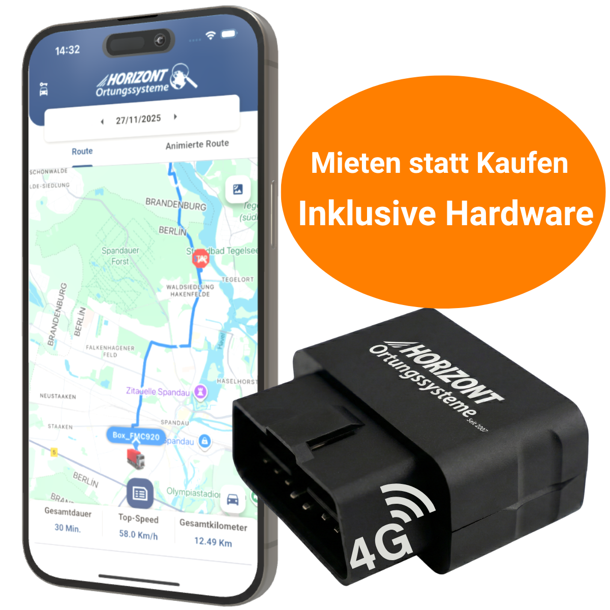 GPS Tracker OBD Miete – 4G LTE Plug & Play zur Miete | Queclink GV500CG - GPS Tracker für Fahrzeuge