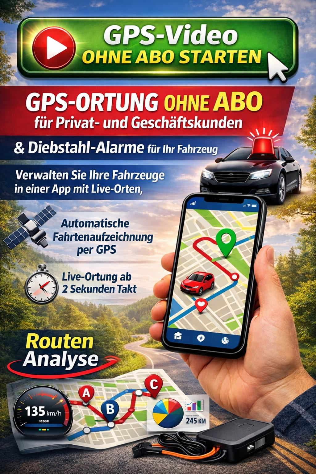 Echtzeit-Tracking ab 2 Sekunden Integrierte SIM-Karte inklusive Streckenhistorie, Routen anzeigen, Alarm,Geofencing inklusive